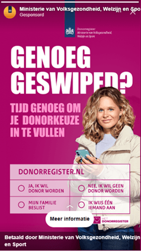 Advertentie op sociale media: Genoeg geswiped? Tijd genoeg om je donorkeuze in te vullen