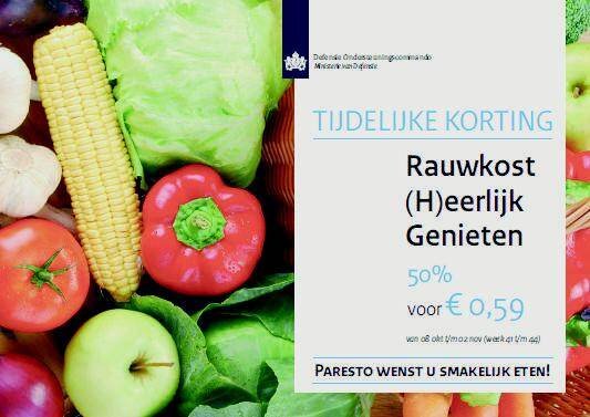 Reclametekst met tijdelijke korting van 50% voor rauwkost (h)eerlijk genieten